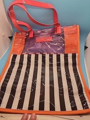 Bolso de Mano Henri Bendel Transparente PVC Plástico Rayas Rosa Naranja Tela Transparente Foto 1 de 4