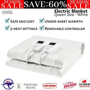 Ovela Fully Fitted Electric Blanket White Throw Rug Winter Cover Warmer Queen AU - Picture 1 of 12