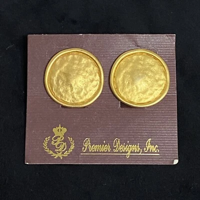 Premier Designs Clip on Earrings Gold Plated Large Circle Statement - Image 1 of 4