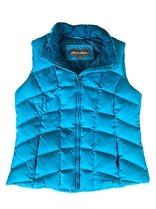 EDDIE BAUER  Women's Goose Down Quilted Vest EB650 Size Large Teal Inside Pocket - Picture 1 of 12