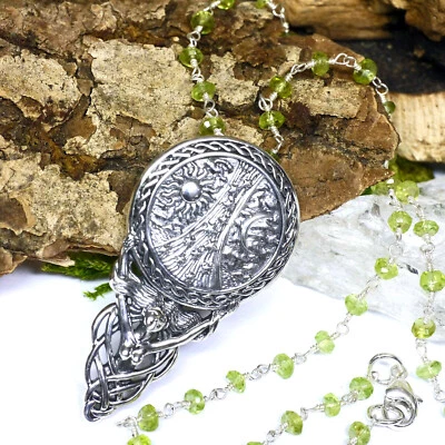 SET Peter Stone 925 Silber gütige Göttin Kelten Anhänger Mondin + Peridotkette - Bild 1 von 4