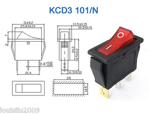 1pc KCD3 Red Button On-Off 3Pin DPST Boat Car Rocker Switch 15A/20A 250V/125VAC - Picture 1 of 4