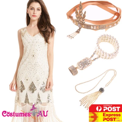 Deluxe Ladies 20s 1920s Roaring Flapper Costume Sequin Gatsby 20's Fancy Dress - Image 1 of 4
