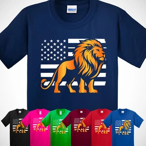 Distressed  American Flag Golden Lion Kid's T Shirts USA Patriotic New Gift Tee - Picture 1 of 14