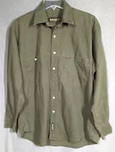 Vintage Timberland Weathergear Shirt Men S Olive Green Lg Sleeve Linen Blend 90s - Picture 1 of 9