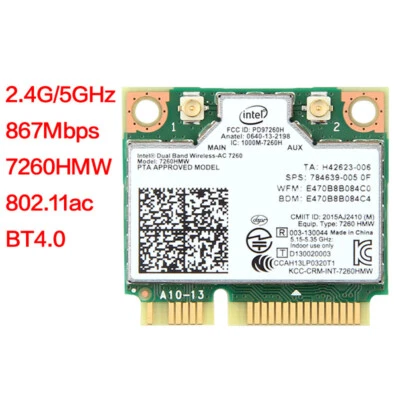 1200Mbps Wireless Mini PCI-E Intel 7260HMW Dual Band WiFi Netzwerk Bluetooth Karte - Bild 1 von 4