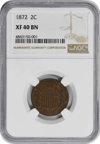 1872 Two Cent Piece EF40BN NGC Cover
