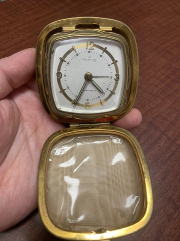 Rensie Folding Travel Alarm Clock 7 Jewels Germany US Zone Working Runs Cover