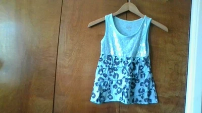 Justice Size 8 Sequined Blue Leopard Tiered Ruffle Tank Top 100% Polyester CUTE! - Image 1 of 4