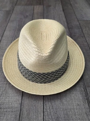 Sombrero Haband Fedora de Paja Talla L Hecho en EE. UU. Banda Escocesa Bronceada Natural Foto 1 de 4