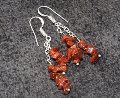 Pendientes con cuentas de piedra dorada enchapados en plata 925 tamaño joyería 2" GW Foto 1 de 3