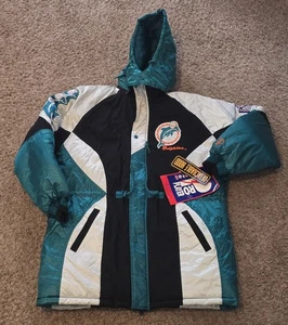 Neu mit Etikett seltene Vintage 90er Miami Dolphins Pro Player Longjacke Größe L - Bild 1 von 16