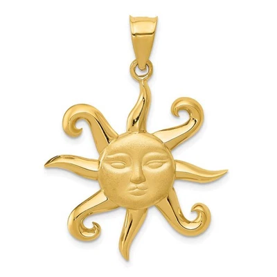 14k Yellow Gold Large Satin and Polished 2D Sun Pendant - Image 1 of 4