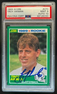 1989 Score Troy Aikman Rookie RC #270 Cowboys PSA 9 Auto 10 Foto 1 de 2