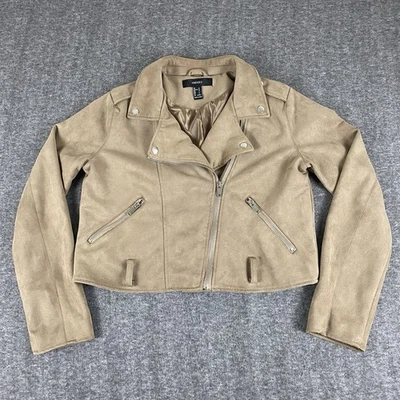 Chaqueta de Moto Forever 21 Imitación Gamuza Color Camel Cremallera Frontal Bolsillos con Cremallera Forrada L Foto 1 de 4