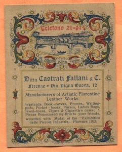 Florence Italy Ditta Castrati Fallani & Co. Leather Works Lithographed Card 1923 - Picture 1 of 2