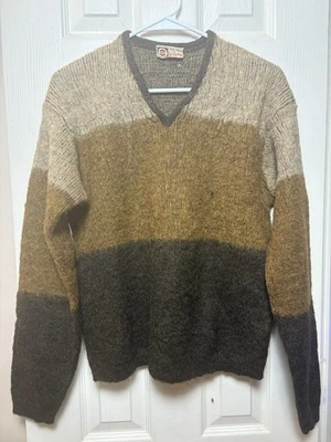 Suéter Vintage Años 50 Young Breed by Revere — Tricolor Lana Cepillada Cuello en V M JP Foto 1 de 4