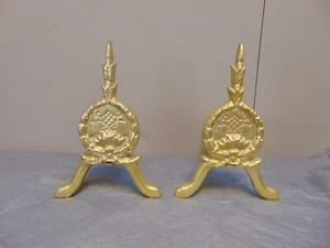 Andirons Fireplace Fire Side Dogs Rests Brass Ref 938D (FREE UK POSTAGE - Picture 1 of 6