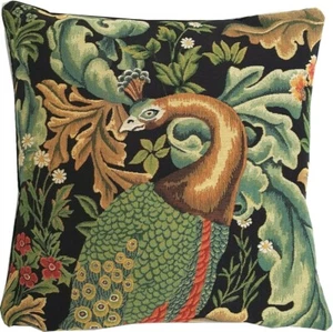 18" WILLIAM MORRIS BLACK FOREST PEACOCK BELGIAN TAPESTRY CUSHION COVER 01878V2 - Picture 1 of 7