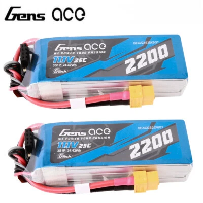 2X Gens Ace G-tech 2200mAh 25C 11.1V 3S Lipo Battery XT60 Plug For RC Quadcopter - Image 1 of 4