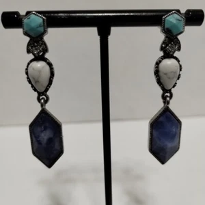Chloe + Isabel Turkish Delight Dangle Earrings Turquoise Howlite Sodalite Stone - Picture 1 of 12