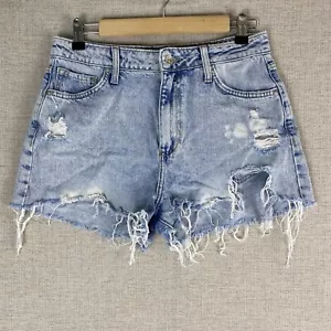 FOREVER 21 Jean Shorts Womens 28 Blue Distressed Denim Festival Boho Cut off - Picture 1 of 6