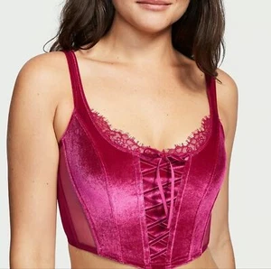 Victoria's Secret Dream Angels Claret Unlined Lace-Up Velvet Corset Top Size M - Picture 1 of 9