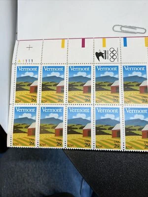 Scott # 2533, US strip of 20, 29 cent, Plate/ Zip Block, Vermont Statehood - Image 1 of 4