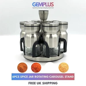 GEM+ | Premium Stainless Steel 6pcs Spice Jar Rotating Carousel Stand Elegant - Picture 1 of 7