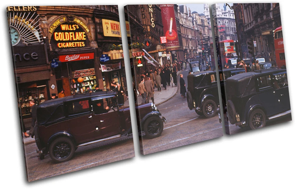 Лондон винтажный фото автомобилей красный автобус город тройной холст настенное искусство картина печати - Изображение 1 из 1