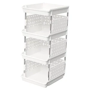 Plastic Stackable Storage Baskets Stacking Bins for Closet 4 Tier White - Picture 1 of 7