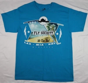 Neu mit Etikett Fly Society We Run This LAX MIAMI HNL 100 % Baumwolle blau Grafik T-Shirt Gr. LG - Bild 1 von 5