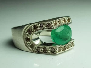 Natural Mined Earth Green Emerald Ring, 925 Sterling Silver Real Emerald Rings - Picture 1 of 3