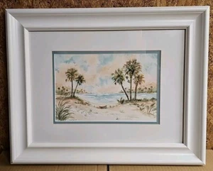 Serene Watercolor Painting Tropical Beach Caribbean Bay Signed Caroline Whitmore - Picture 1 of 14