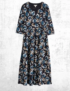 Ex Seasalt Women’s ¾ Sleeve Waisted Dress in Onyx Floral (A Bit Defect) - Picture 1 of 9