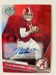 2023 Bowman Chrome University Tyler Buchner Red Refractor Auto SP #’/5 Alabama - Picture 1 of 2