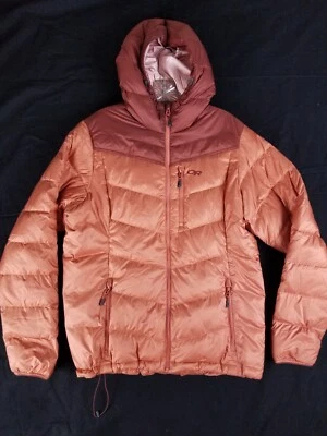 Outdoor Research Transcendent Down Hoody Mujer XL Puffer Naranja Rosa Puff Cremallera Foto 1 de 4