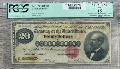 1882 $20 Gold Certificate Bill FR# 1178 PCGS Currency Fine 15 - Image 1 of 4