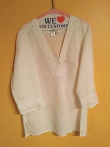 Coldwarter creek v-neck 100% linen woman’s white blouse. - Picture 1 of 5