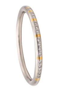 Henrich & Denzel Germany Bauhaus Bangle Platinum 24Kt Gold Inlaid 1.20 Diamonds - Picture 1 of 5