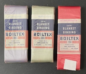 3 Packs Vintage Boiltex Satin Blanket Binding 2" Green Red Purple - Picture 1 of 3
