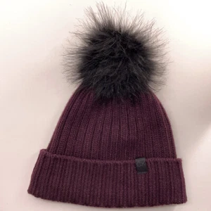 Calvin Klein Royal Purple Knit Winter Black Pom Pom Hat - Picture 1 of 7