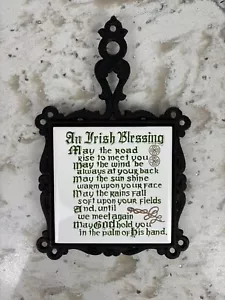 Vintage Irish Blessing Cast Iron Ceramic Tile Trivet Wall Hanger Japan - Picture 1 of 7
