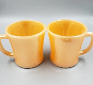 **2 Anchor Hocking Fire King Oven Ware Peach Lustre D Handle Mug Set** - Picture 1 of 5