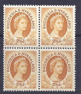 RHODESIA & NYASALAND, QE11 1953 DEFINS, 2 1/2d SG 3a, MNH BLOCK 4, CAT £26 - Picture 1 of 1