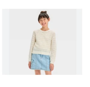 Girls' Openwork Pullover Sweater - Cat & Jack™ Cream XS 4/5 - Picture 1 of 1