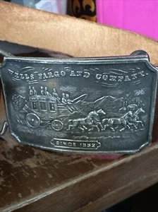 1970s Wells Fargo and Company Belt Buckle Stagecoach Horses Marked Tiffany & Co - Picture 1 of 5