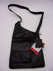 New WINN International Black Leather Over the Shoulder Bag