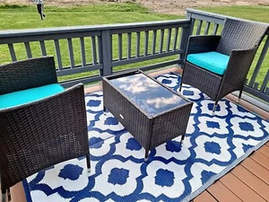 patio rugs 2Pk 5x7 Blue Outdoor Plastic Straw mats Rv camper picnic reversible - Picture 1 of 9