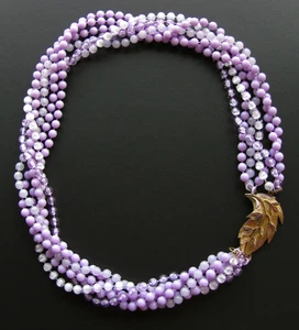 Selini Vintage Bead Necklace Purple Lilac Lavender Multi Strand Leaf Clasp - Picture 1 of 10